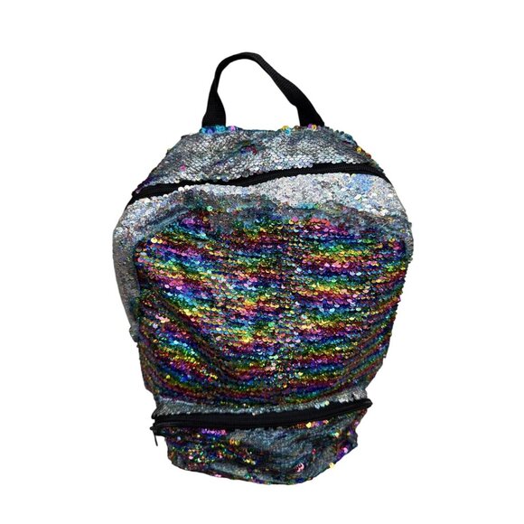Rainbow Sequin Reversable Backpack W/Dual Zipper Compartments & Adjustable Strap - Picture 2 of 9